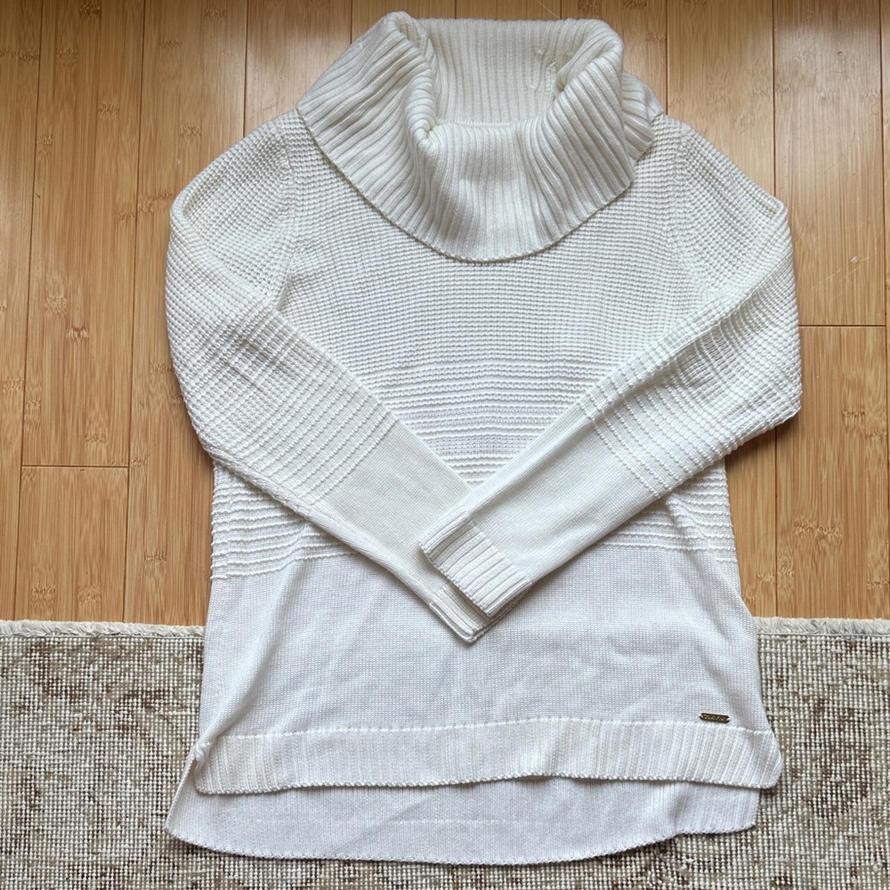 Calvin Klein Cream Cowl Neck Sweater and beanie